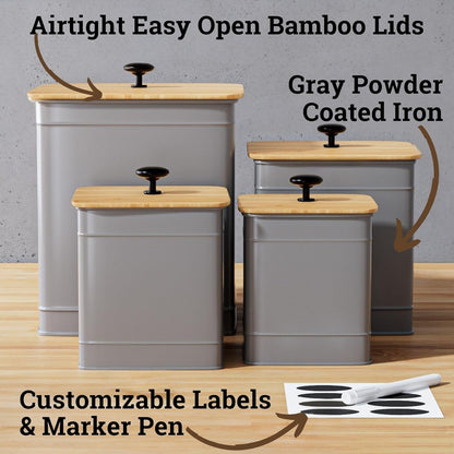 Kitchen Canisters for Countertop Set of 4 with Customizable Chalkboard Labels & Marker Pen - Big