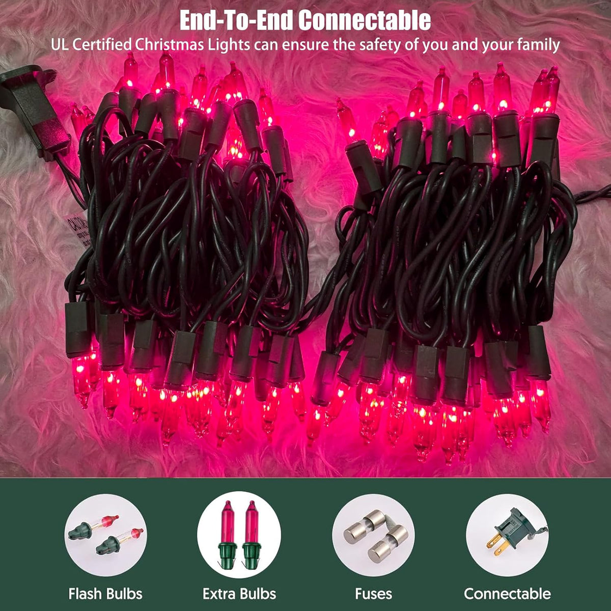 HISHINY Christmas Lights 100 Count Pink Christmas Tree String Lights with Green Wire for Outdoor