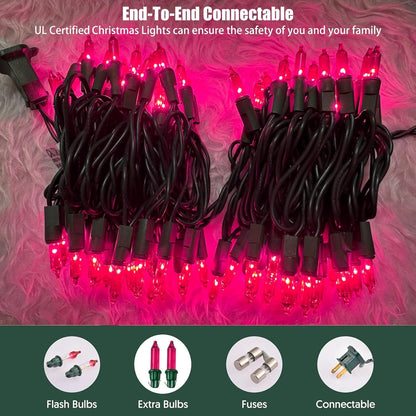 HISHINY Christmas Lights 100 Count Pink Christmas Tree String Lights with Green Wire for Outdoor