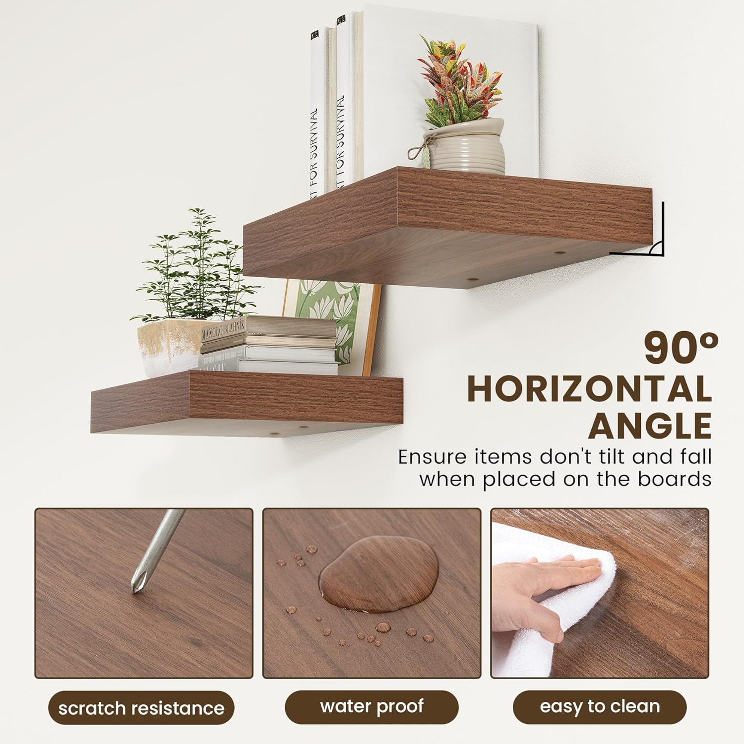 Deep Floating Shelves for Wall | 16 Inch Wide x 12 Inch Deep Floating Shelves Set of 2 | Rustic