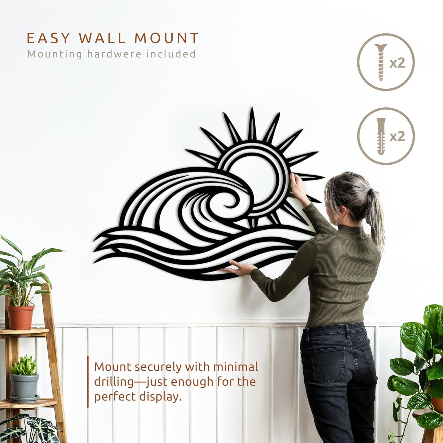 Wita Home Ocean Wave Metal Wall Art, Sun Beach Decor, Coastal Large Wall Sculpture for Home
