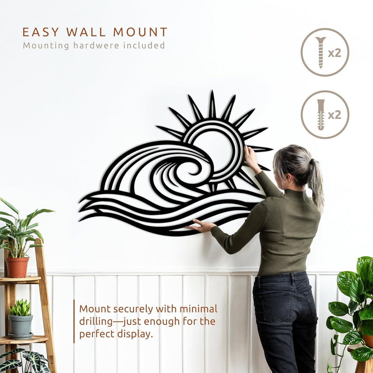 Wita Home Ocean Wave Metal Wall Art, Sun Beach Decor, Coastal Large Wall Sculpture for Home