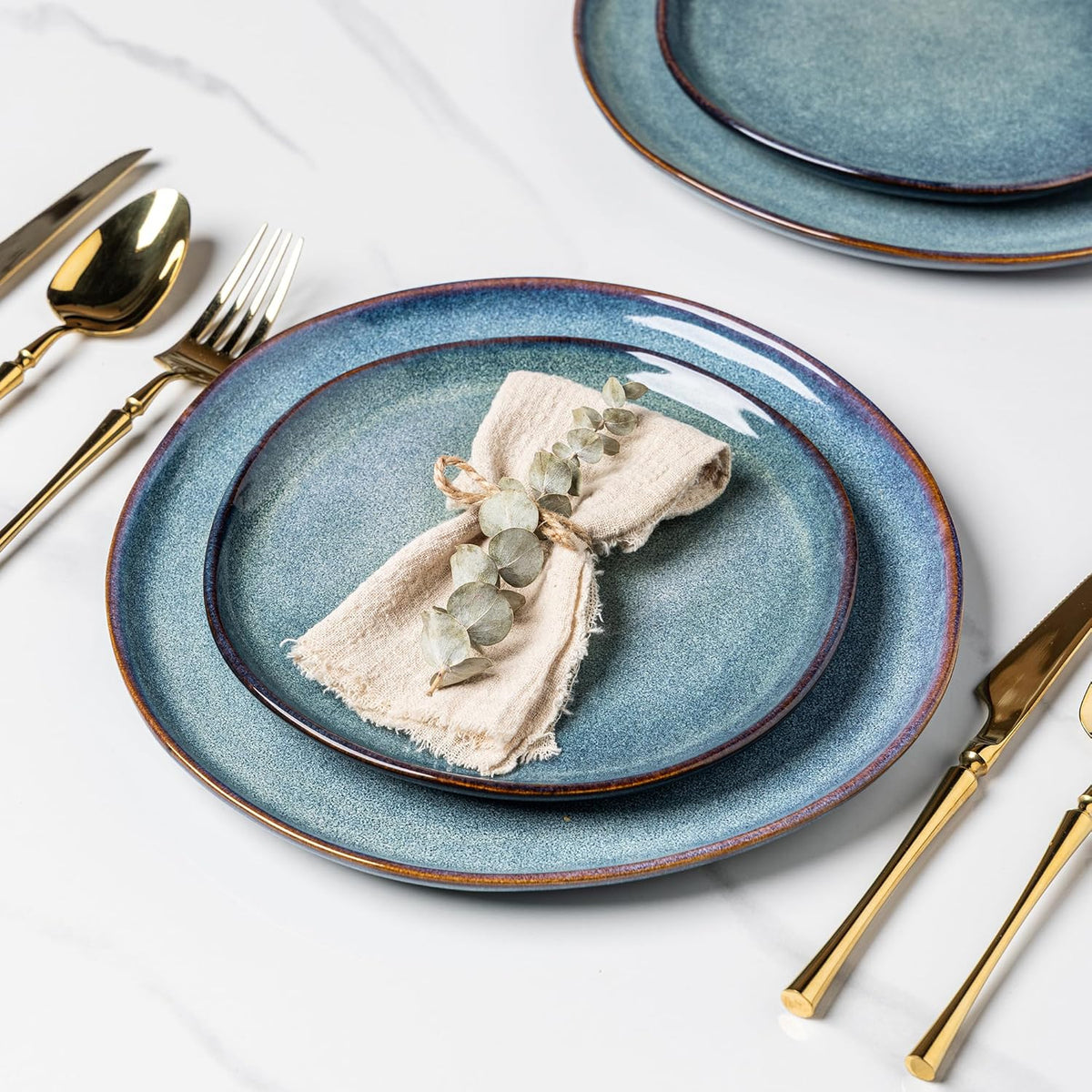 AmorArc Ceramic Dinnerware Sets,Handmade Reactive Glaze Stoneware Plates and Bowls Set,Highly