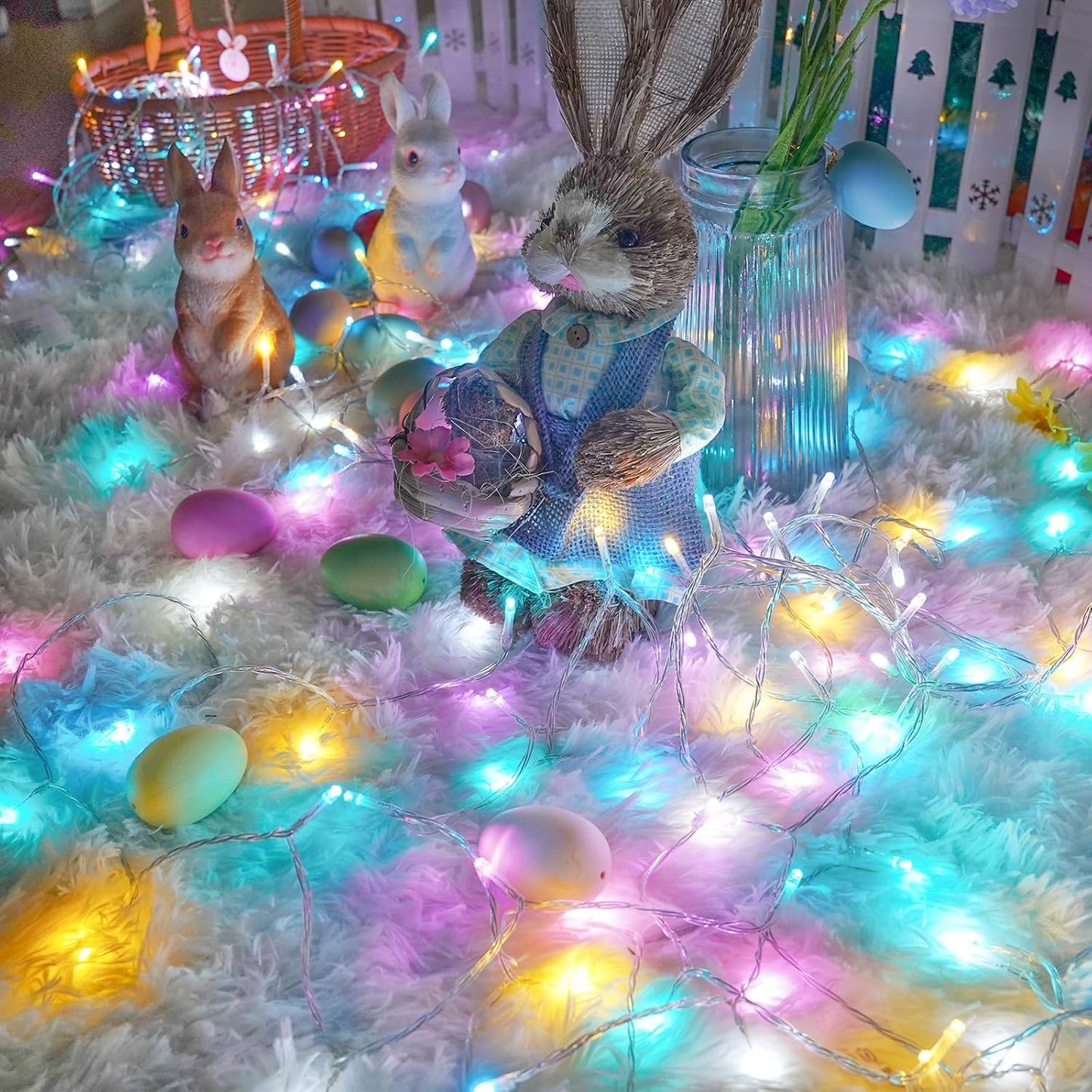 Easter Lights Battery Operated Fairy Lights, 2 Pack 33FT 100LED Multicolor easter String Lights, 8