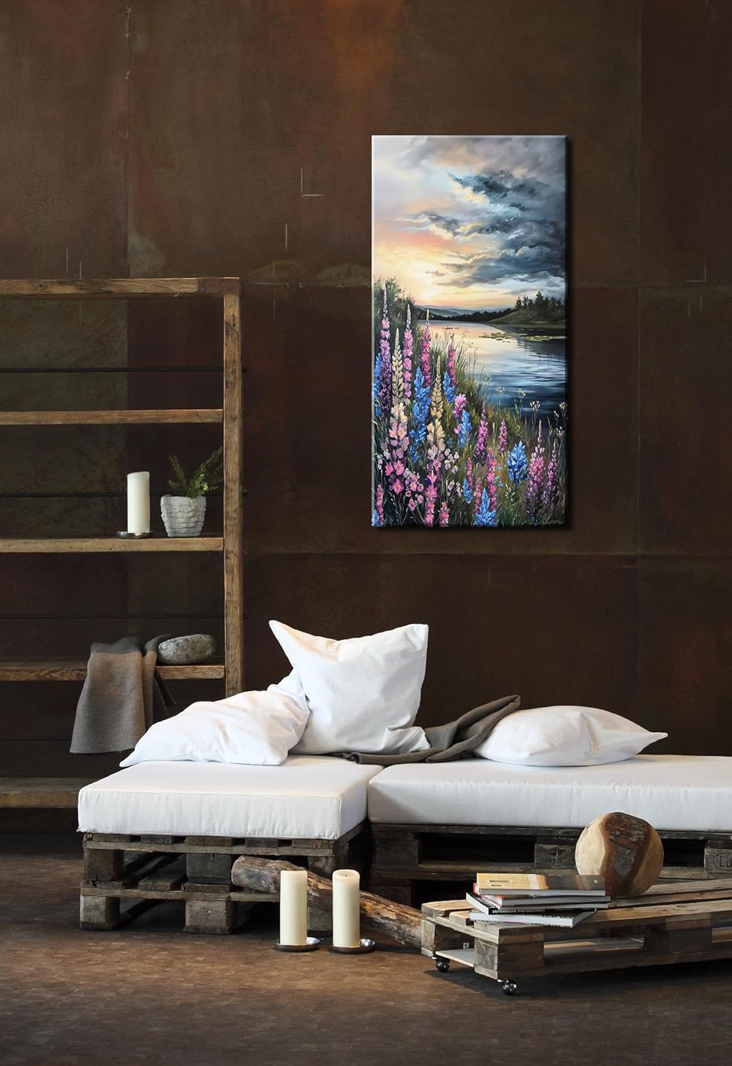 LASMOND Beautiful Colorful Grassland by Riverbank Landscape Wall Art Decor Artwork for Bedroom