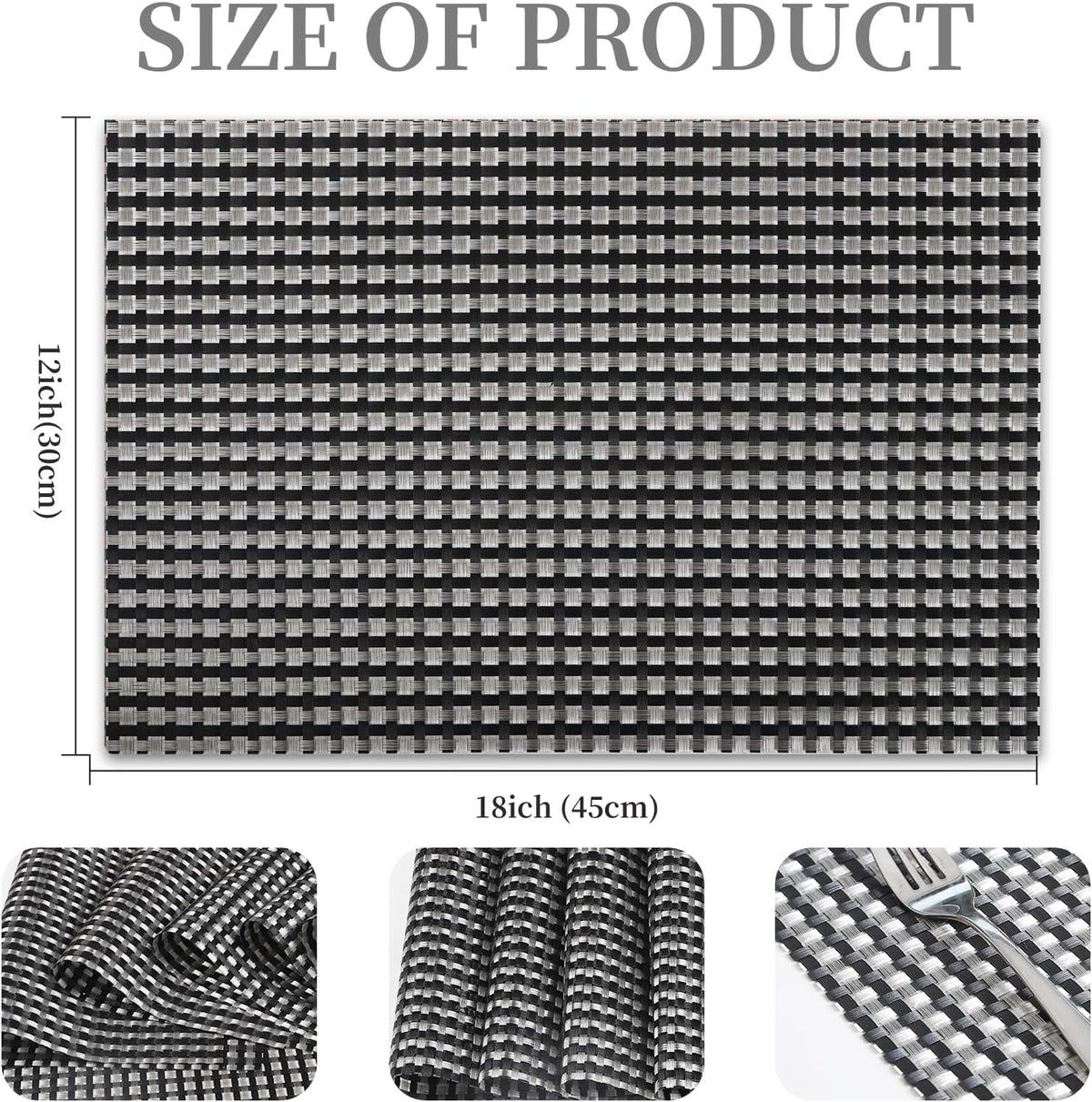 Vinyl Plastic Placemats Set of 6 Washable Heat Resistant Non-Slip Elegant Indoor Outdoor Kitchen