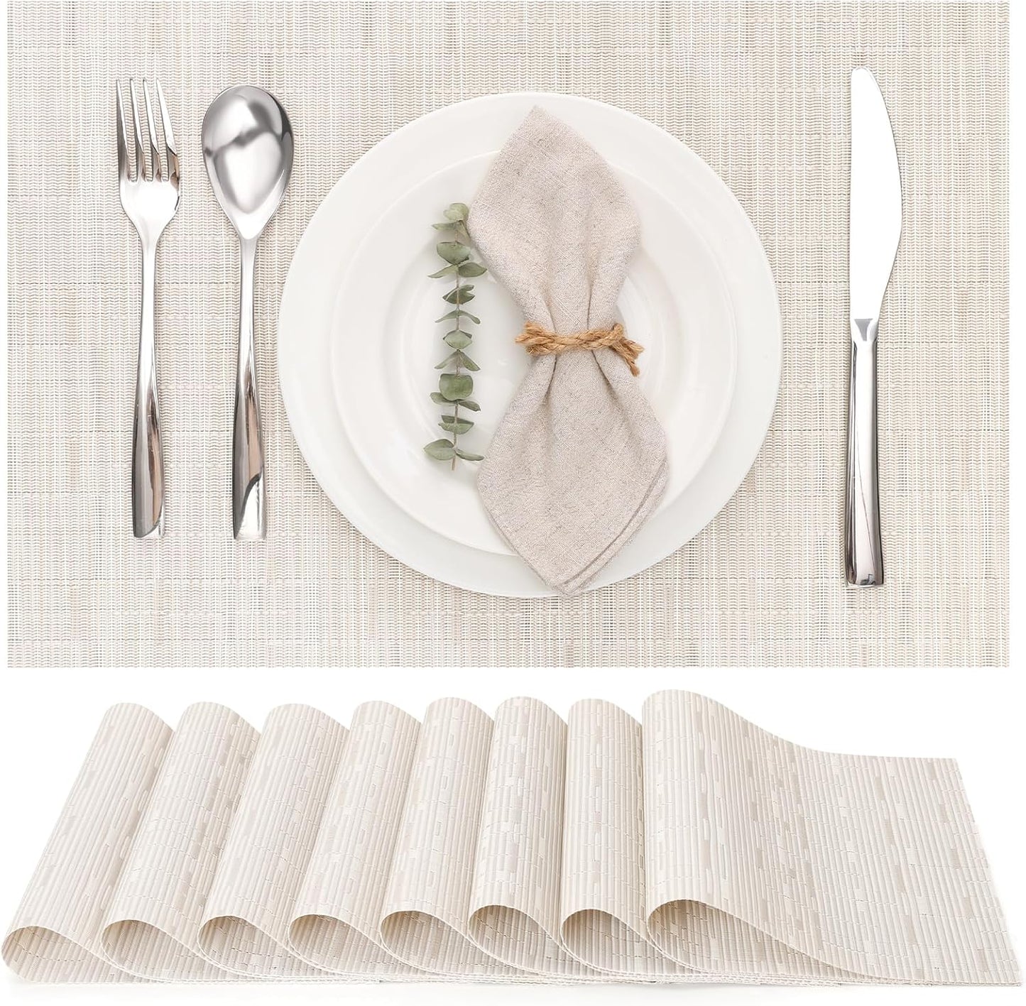 Myir JUN Placemats Set of 8, Vinyl Woven Placemats Place Mats Indoor Set of 8 Washable Table Mats