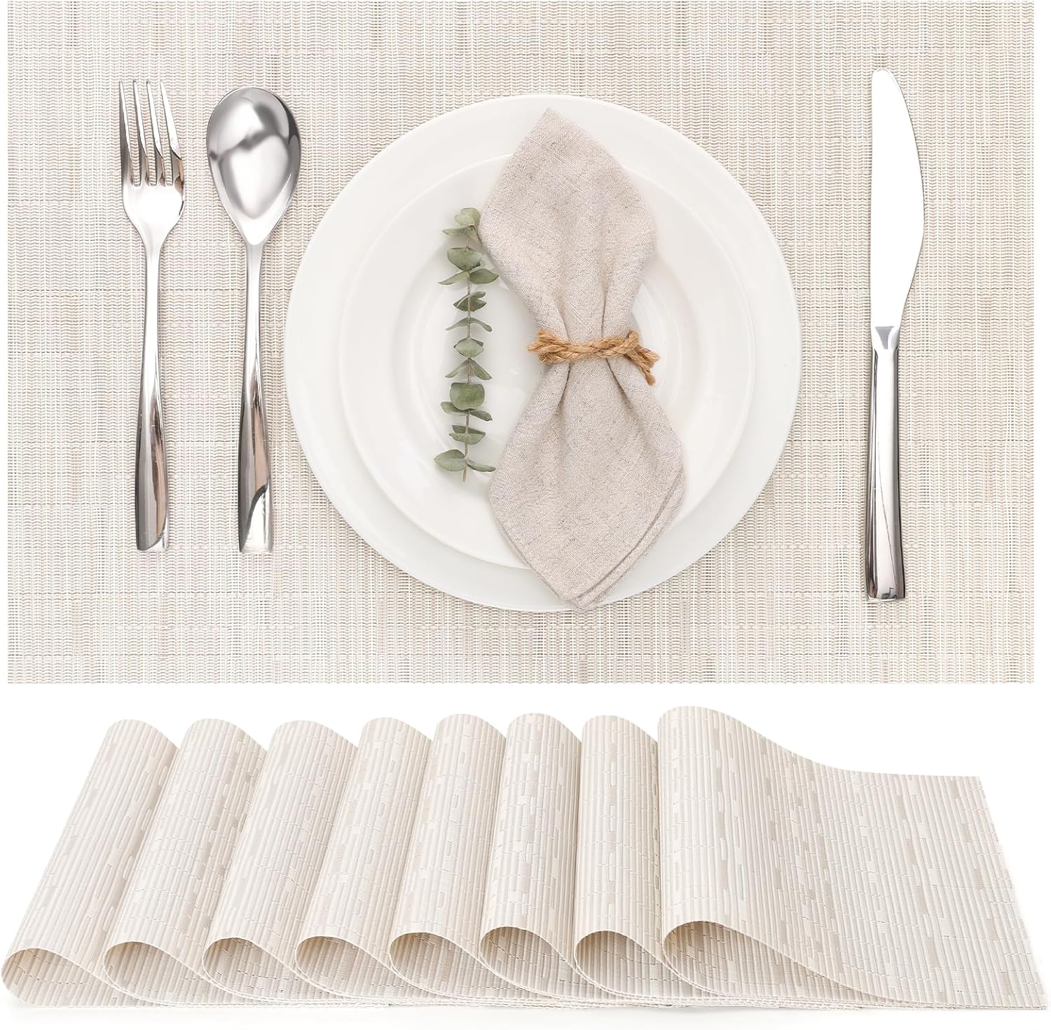 Myir JUN Placemats Set of 8, Vinyl Woven Placemats Place Mats Indoor Set of 8 Washable Table Mats