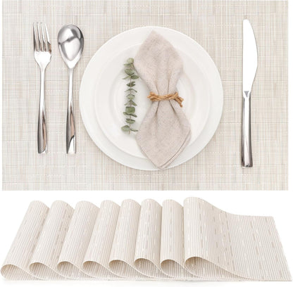 Myir JUN Placemats Set of 8, Vinyl Woven Placemats Place Mats Indoor Set of 8 Washable Table Mats