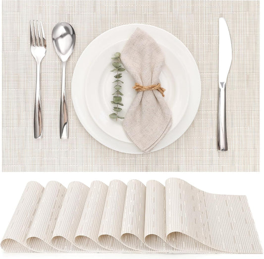 Myir JUN Placemats Set of 8, Vinyl Woven Placemats Place Mats Indoor Set of 8 Washable Table Mats
