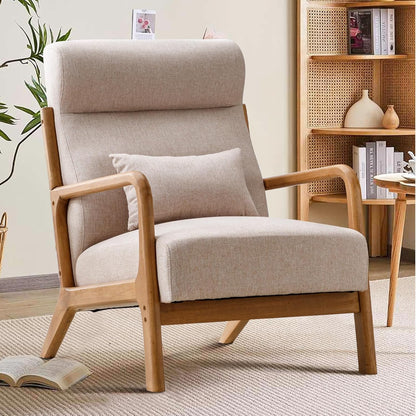 INZOY Mid Century Modern Accent Chair with High Back, Upholstered Living Room Chairs with Waist