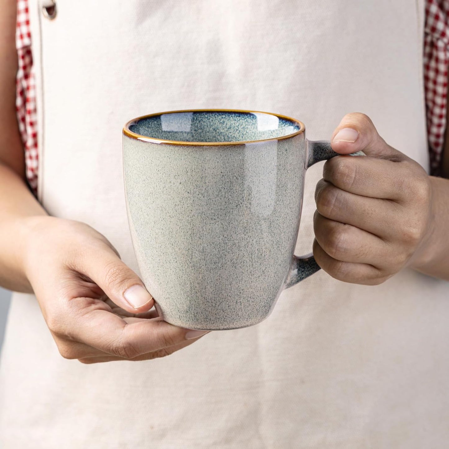 GBHOME Ceramic Coffee Mugs Set of 6, 12oz Stoneware Coffee Mugs Set For Dad Mom Women MEN, Light
