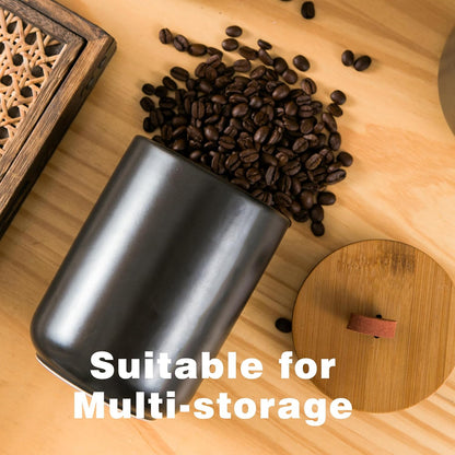 Black Ceramic Canister Set, 3pcs Ceramic Kitchen Canisters for Countertop with Airtight Wood Lids