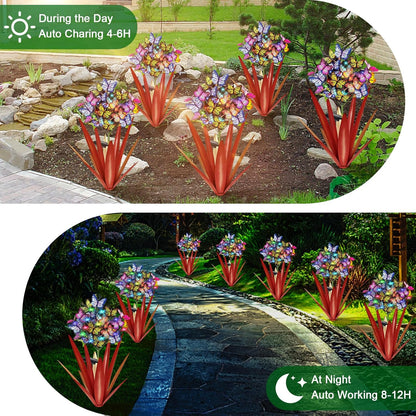 Homight Solar Metal Agave Butterfly Flower Stick Garden Sculpture - Outdoor Christmas Lights