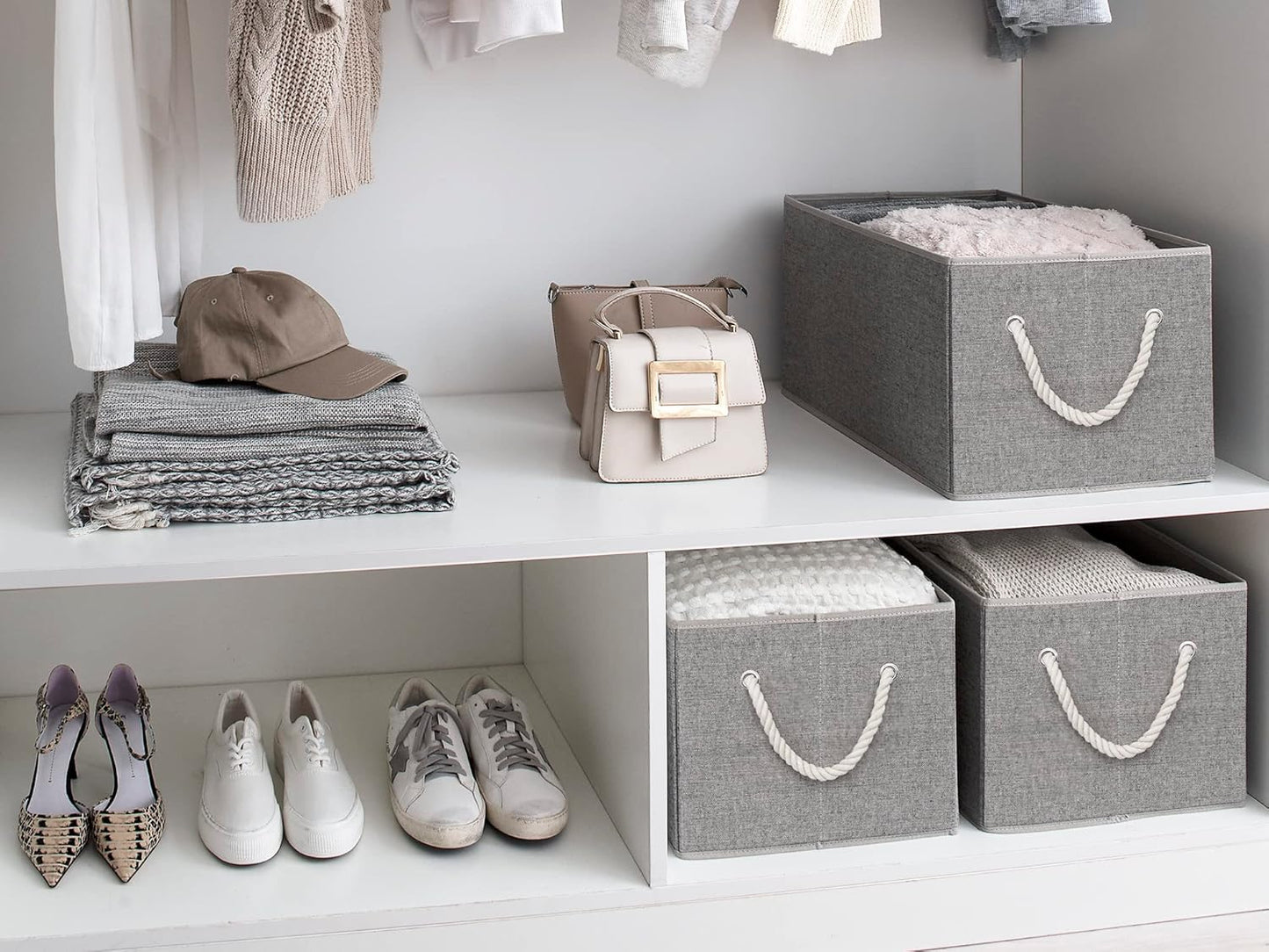 StorageWorks Storage Baskets for Shelves, Foldable Fabric Closet Storage Bins with Handles, Fabric