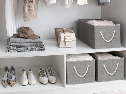 StorageWorks Storage Baskets for Shelves, Foldable Fabric Closet Storage Bins with Handles, Fabric