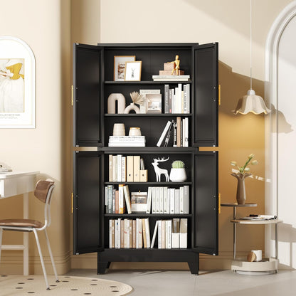 75.2" Tall Metal Pantry Cabinet, Storage Cabinets with 4 Door and 4 Adjustable Shelves, Black