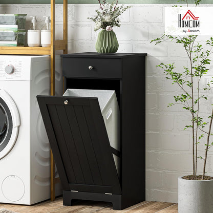 HOMCOM Laundry Hamper with Removable Basket, Tilt Out Hamper with Drawer and Beadboard Door