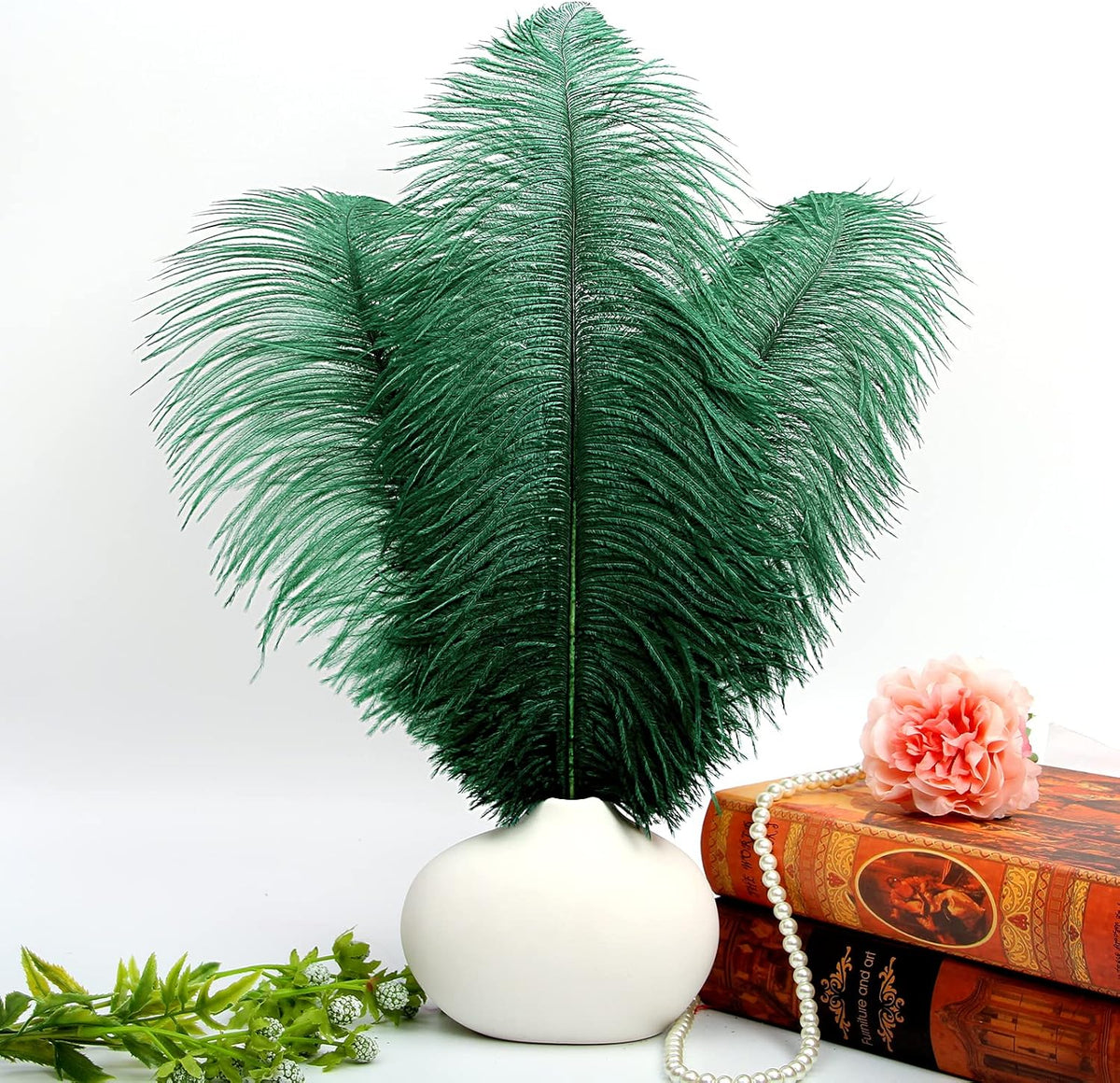 THARAHT Blackish Green Ostrich Feathers 12pcs Large Natural Bulk 12-14Inch 30cm-35cm for Wedding