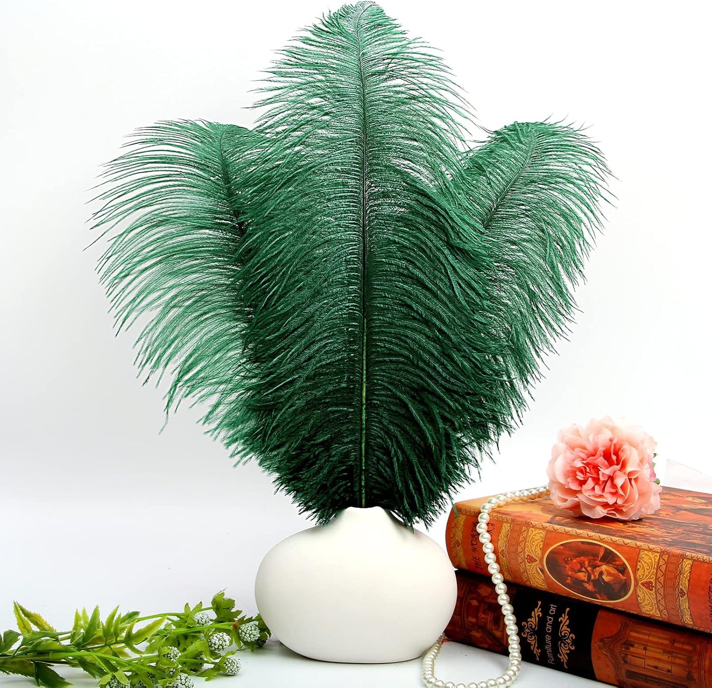 THARAHT Blackish Green Ostrich Feathers 12pcs Large Natural Bulk 14-16Inch 35cm-40cm for Wedding