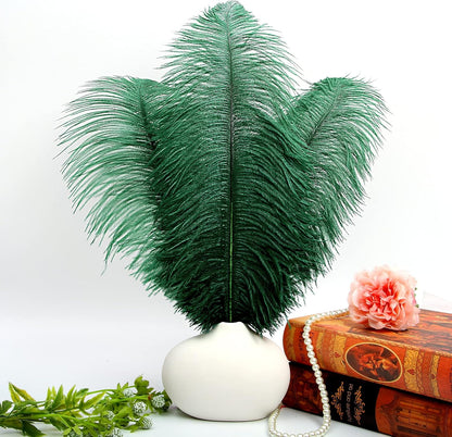 THARAHT Blackish Green Ostrich Feathers 12pcs Large Natural Bulk 14-16Inch 35cm-40cm for Wedding