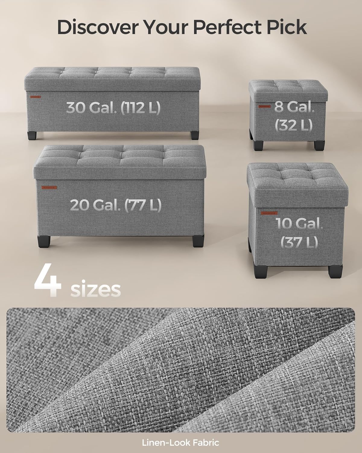 SONGMICS Storage Ottoman, Small Ottoman Foot Rest with Legs, 15 x 15 x 15.7 Inches Foot Stool, Load