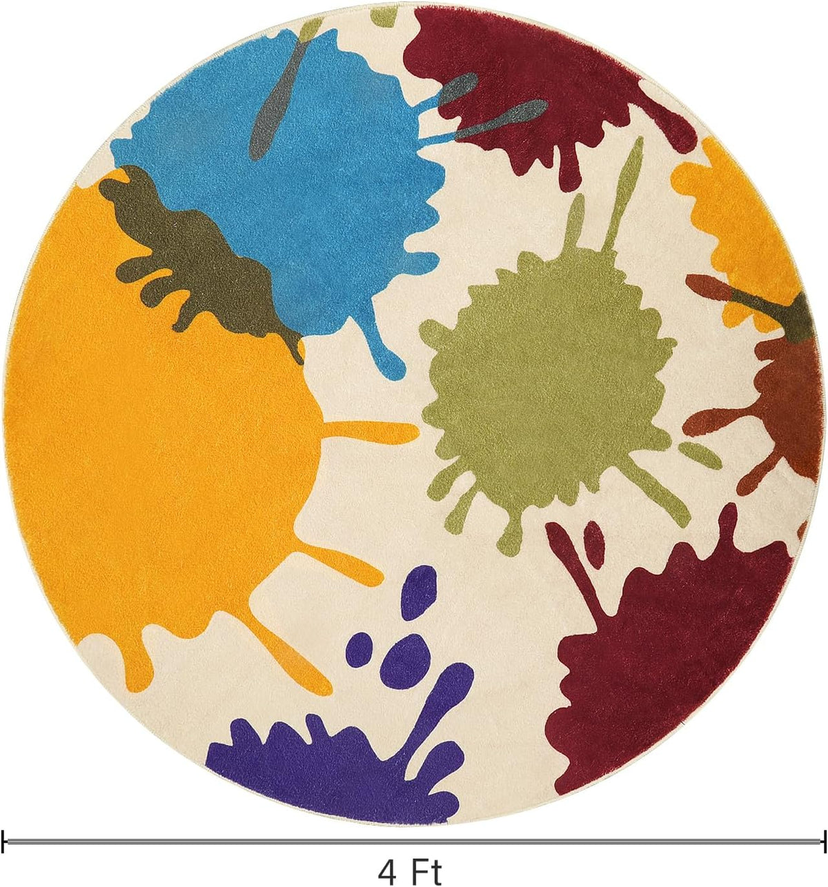 STARUIA Art Round Rug for Playroom, 4'x4' Colorful Kids Rug for Nursery, Non-Slip Small Circle Rugs