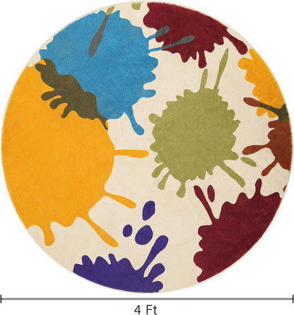 STARUIA Art Round Rug for Playroom, 4'x4' Colorful Kids Rug for Nursery, Non-Slip Small Circle Rugs