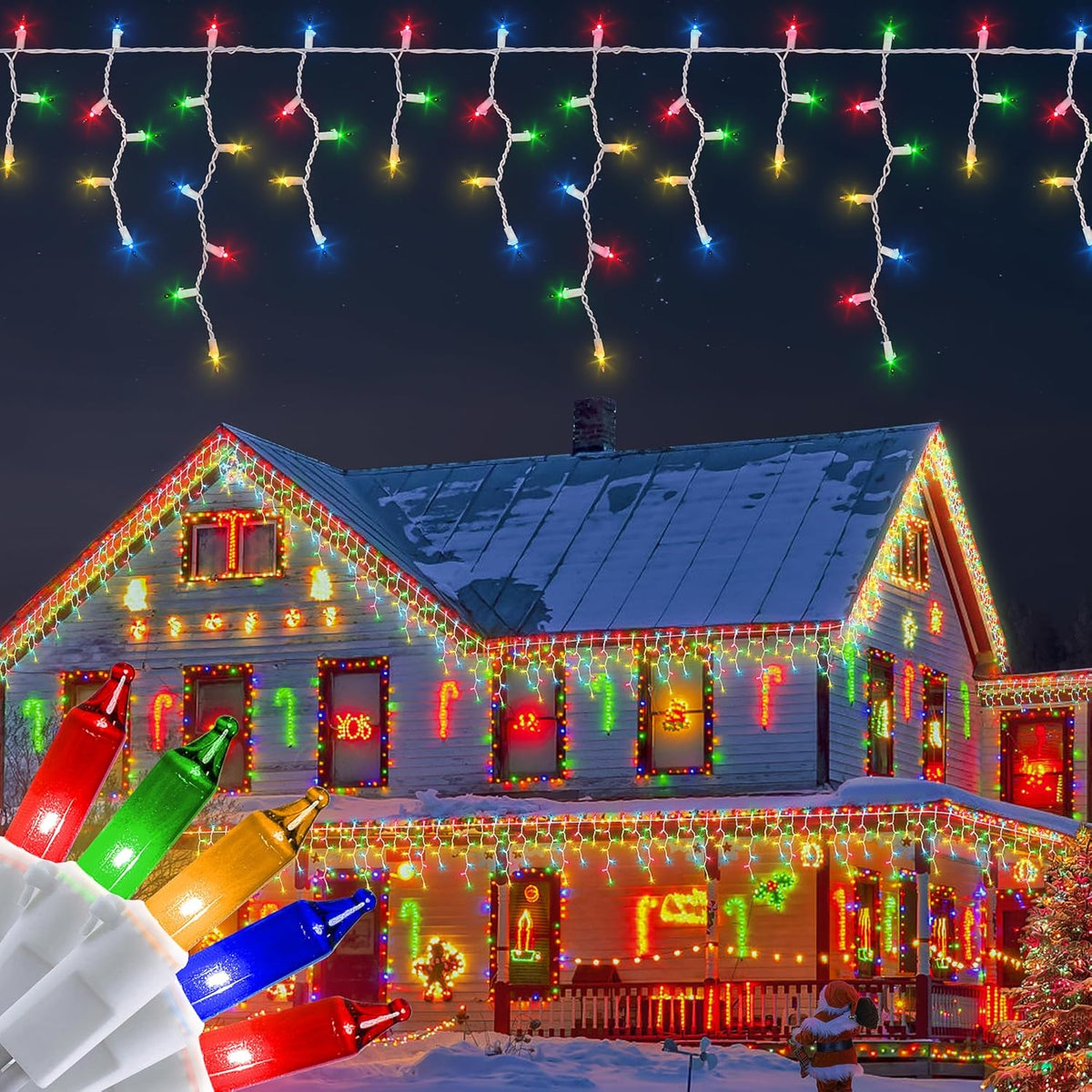 Icicle Christmas Lights Outdoor,23FT 200 Count Multicolor Icicle Lights Indoor with White
