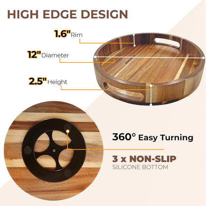 Lazy Susan for Table top 12 inch Wooden Large Lazy Susan Turntable Tray Organizer for Cabinet