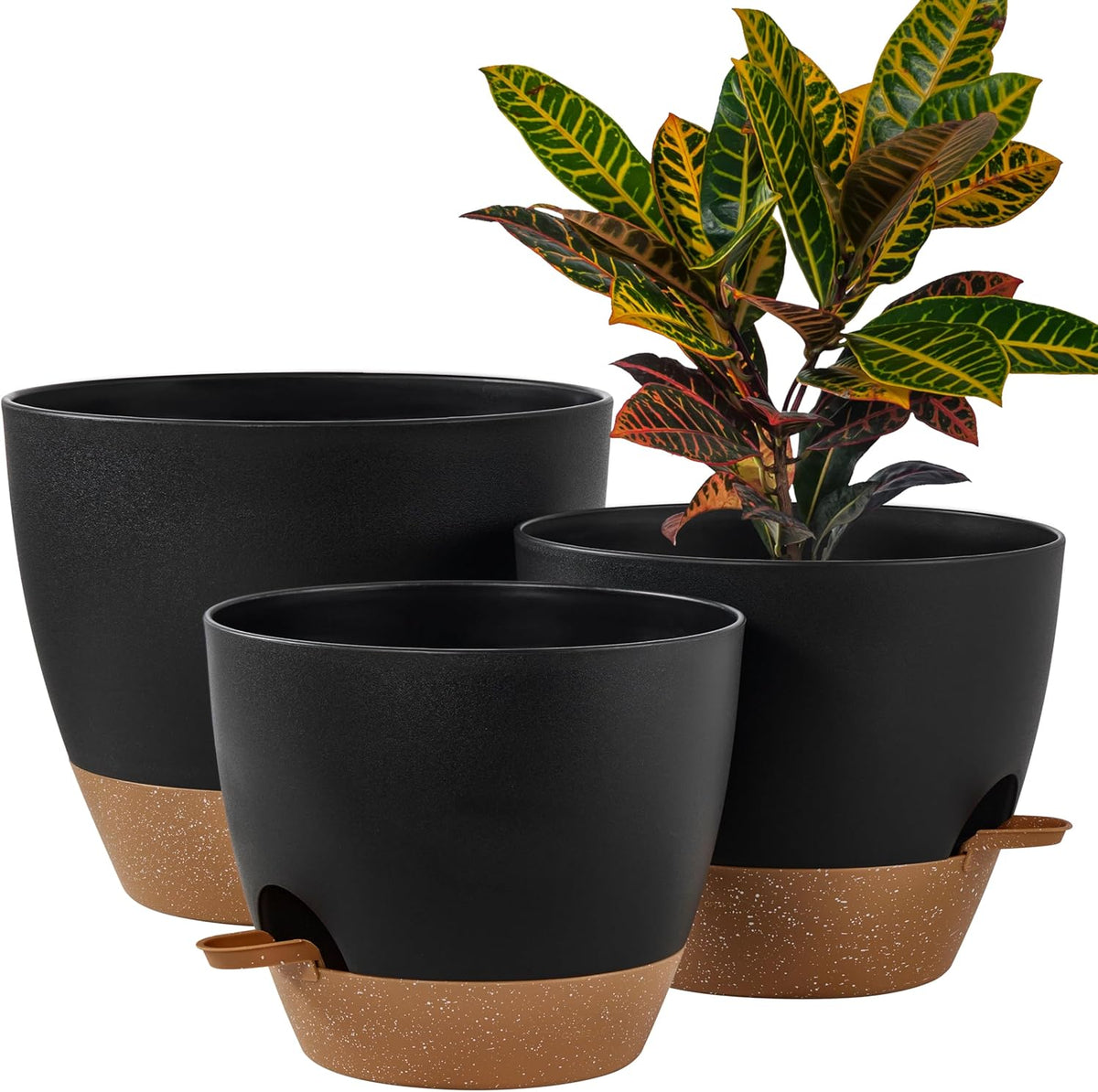 FaithLand 3-Pack Large Planter Pots, 12 10 9 Inch Self Watering Flower Pots for Indoor Outdoor