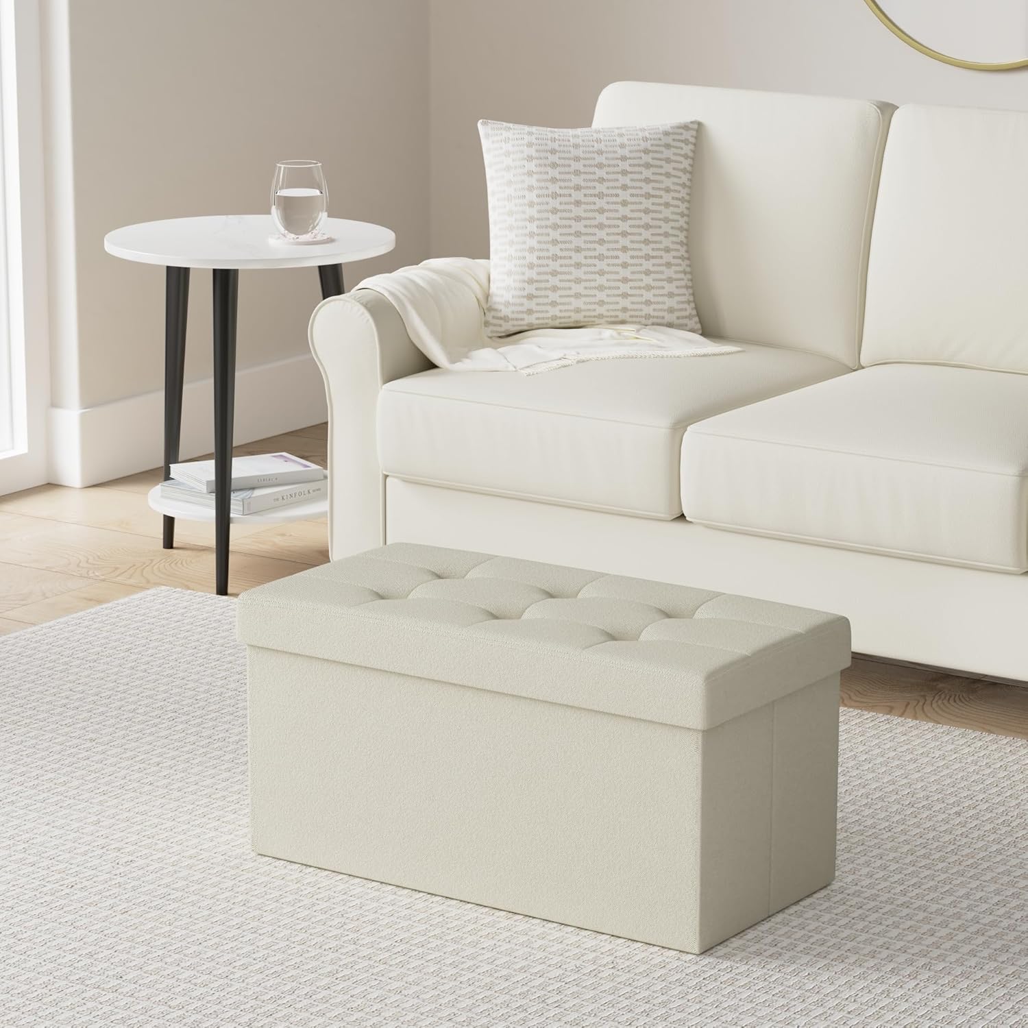 SONGMICS MAZIE Collection - 30 Inches Folding Storage Ottoman Bench, Ottoman Foot Rest, End of Bed