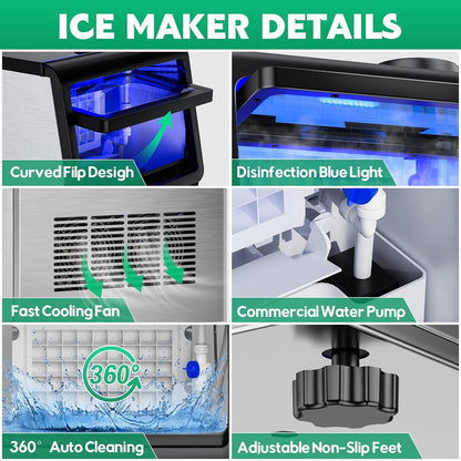 Commercial Ice Maker Machine 130Lbs/24H with 30Lbs Ice Capacity, 45Pcs Clear Ice Cubes Ready in