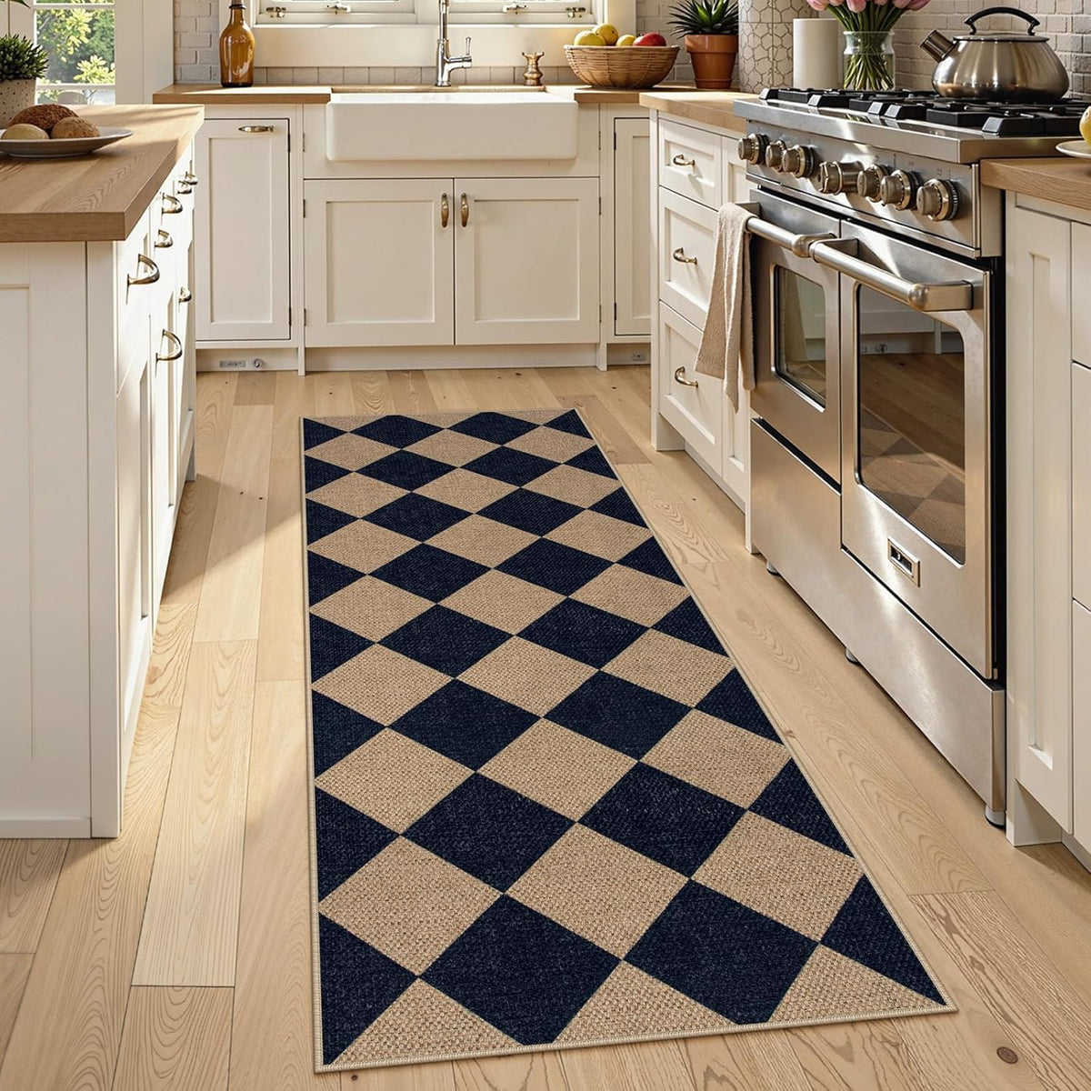 Lahome Checkered Easy Jute Runner Rug, 2x6 Kitchen Mats for Floor Washable Entryway Runner