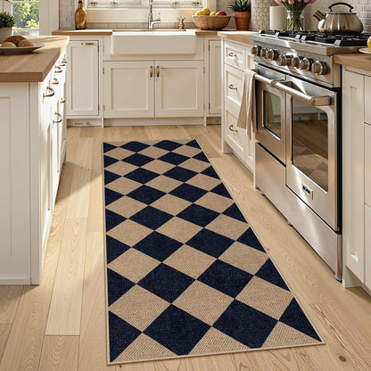 Lahome Checkered Easy Jute Runner Rug, 2x6 Kitchen Mats for Floor Washable Entryway Runner