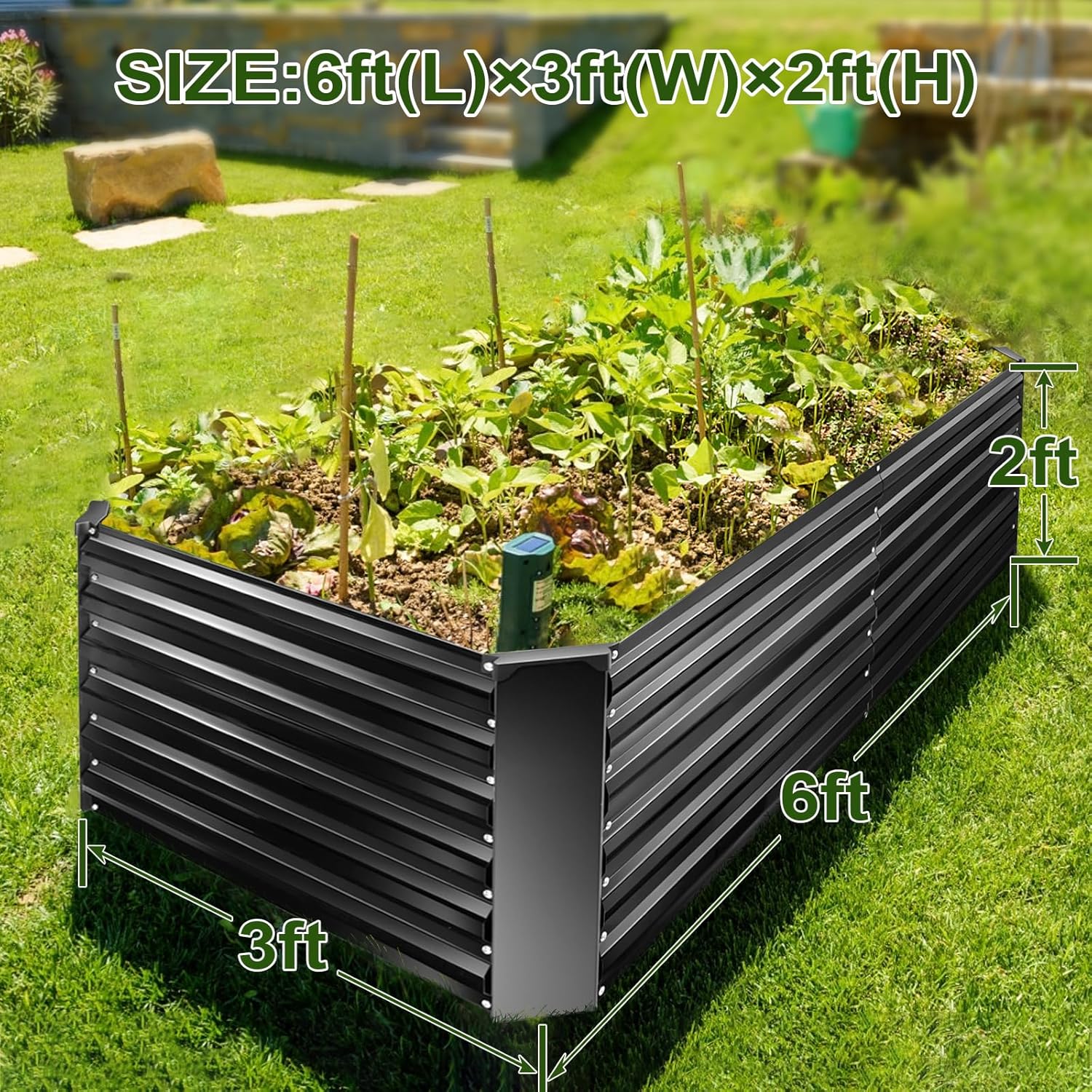 EDOSTORY Metal Raised Bed Garden Bed Kit, 6x3x2ft Tall Galvanized Planter Raised Garden Boxes
