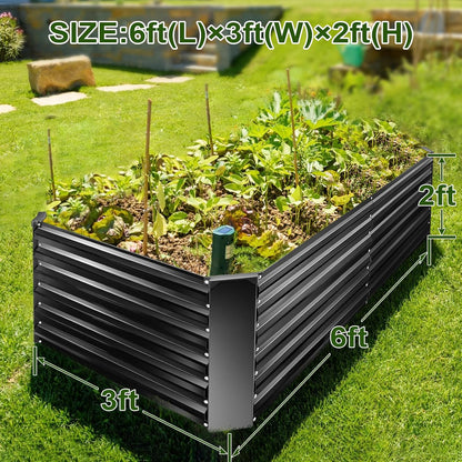 EDOSTORY Metal Raised Bed Garden Bed Kit, 6x3x2ft Tall Galvanized Planter Raised Garden Boxes