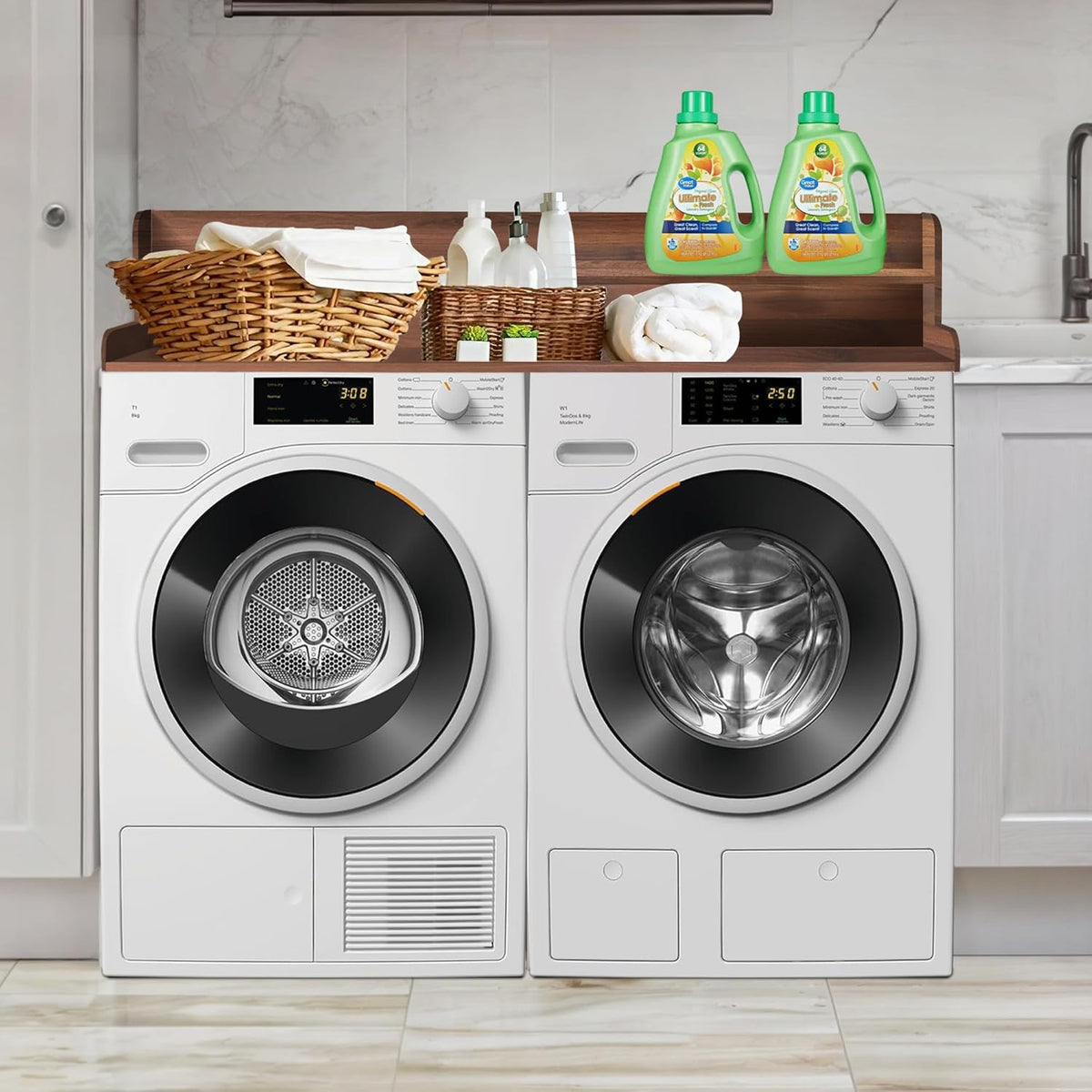 Royxen Laundry Countertop with 2-Tier Shelf Universal Fit, Washer and Dryer Countertop with Storage