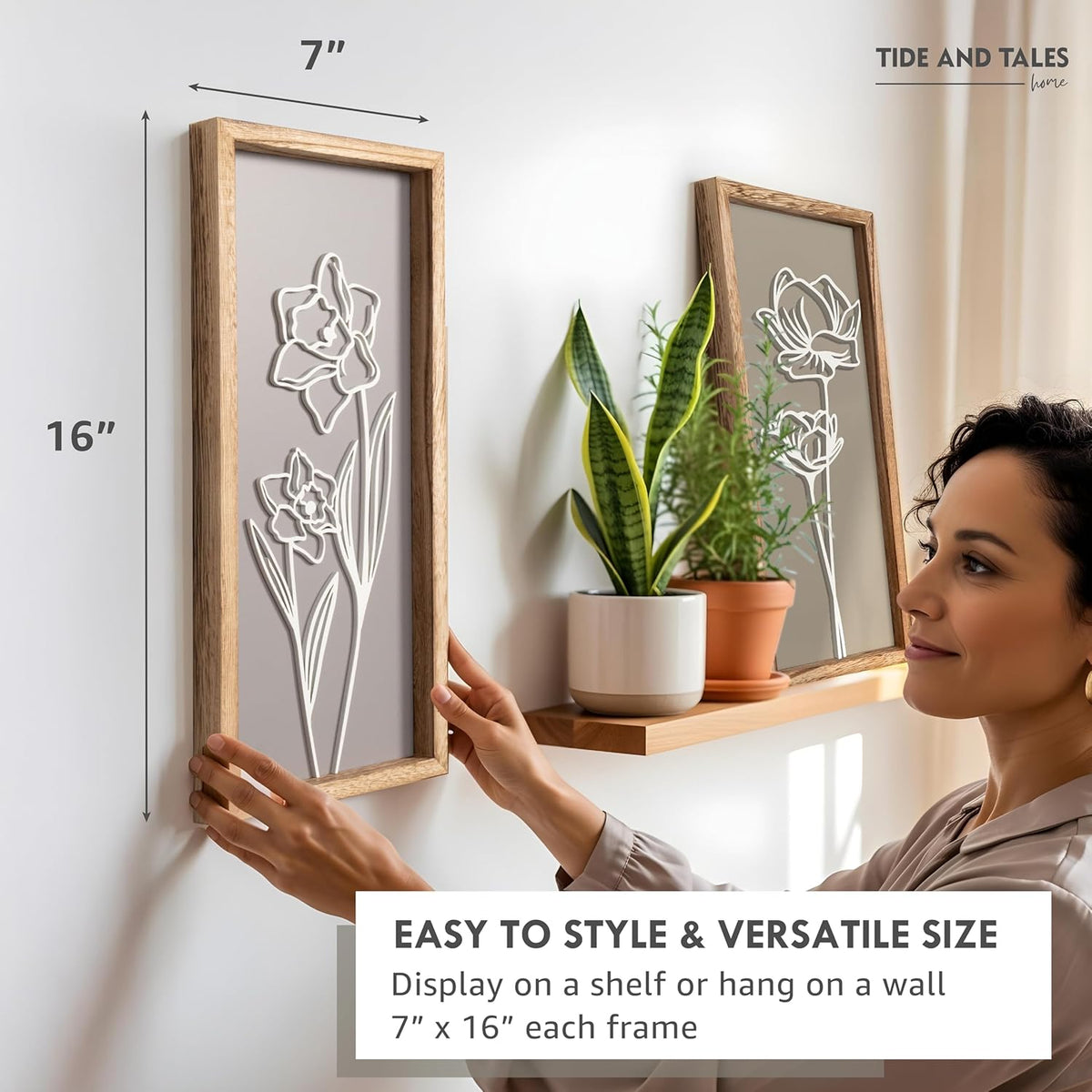 3D Wooden Floral Bathroom Wall Decor (Set of 4) Lightweight, Ready-to-Hang Framed Wall Art For