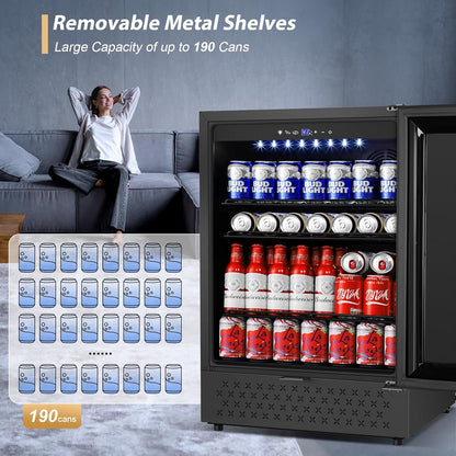 Tylza Beverage Refrigerator 24 Inch, Under Counter/Freestanding Drink Fridge, 190 Cans Beverage