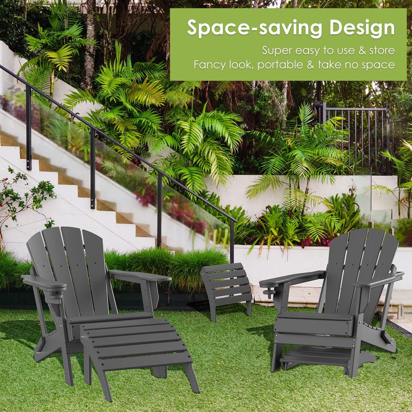 GREENVINES Adirondack-Ottoman | Set of 2 | HDPE Plastic | Outdoor Footrest | All Weather | Foot