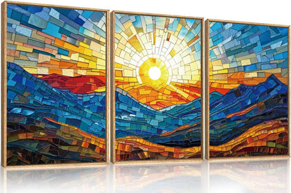 Mountains Framed Canvas Wall Art Set, Modern Abstract Art Painting, Irregular Square Ridge Wall