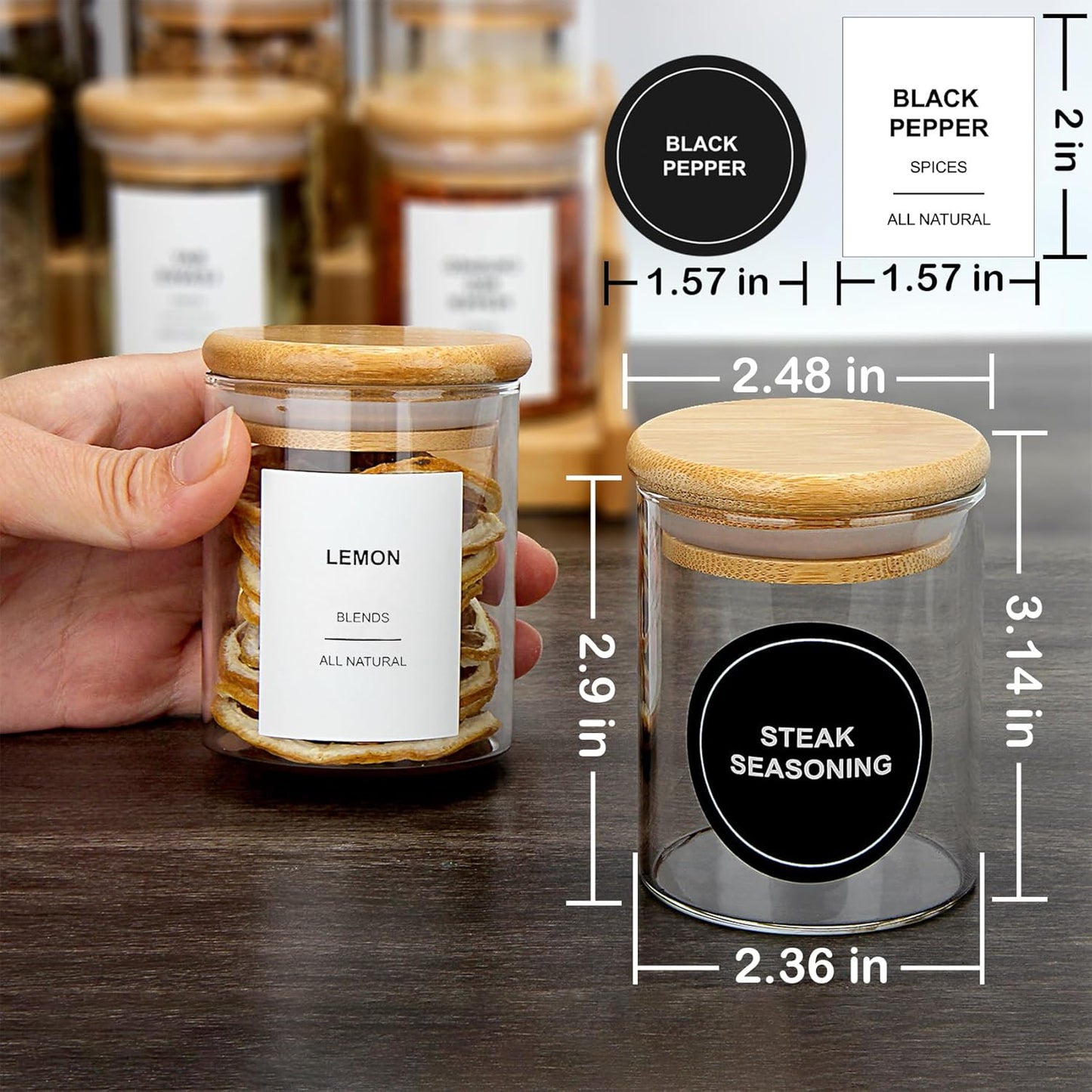 4OZ Glass Spice Jars with Bamboo Lids and 315 Labels, 32 Pcs Clear Food Storage Containers for