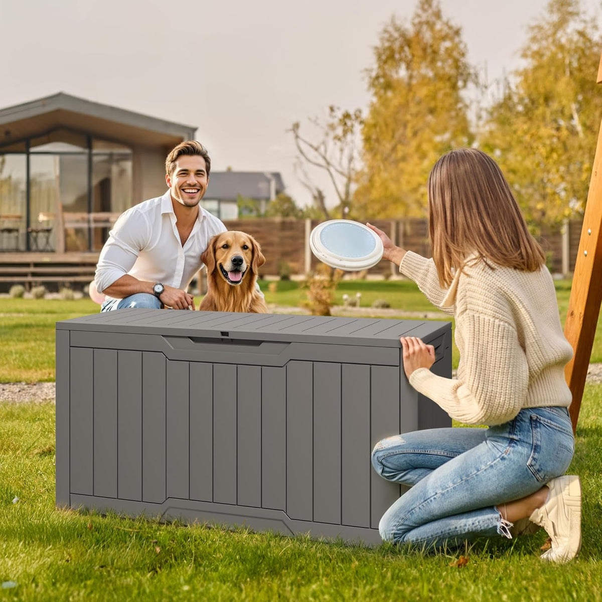 YITAHOME 80 Gallon Resin Deck Box, Outdoor Lockable Storage Box for Patio Furniture, Waterproof