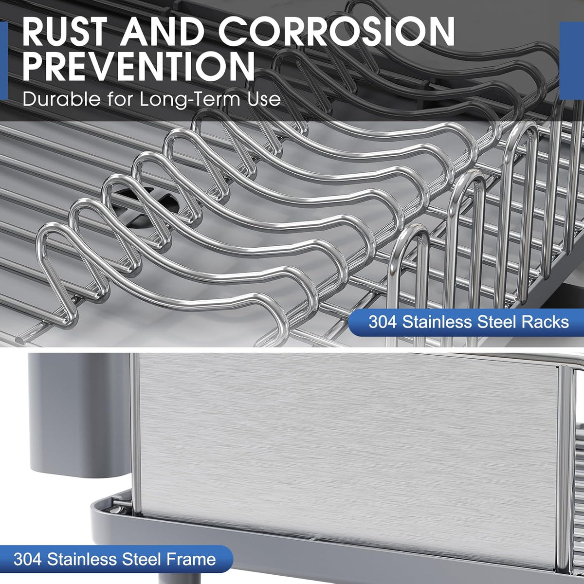 Stainless Steel Dish Drying Rack - Large Capcity 304 Grade Dish Drainer for Kitchen Counter with