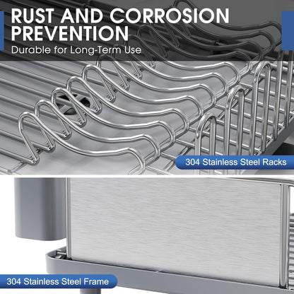 Stainless Steel Dish Drying Rack - Large Capcity 304 Grade Dish Drainer for Kitchen Counter with