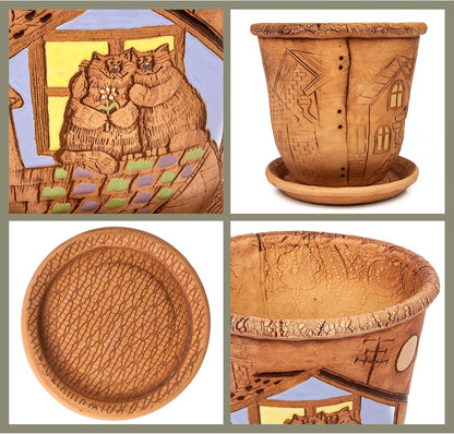 Ceramic Pot with Drainage Hole and Saucer, Plant Pots, Modern Decorative Planters for House Plants