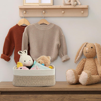 Small Woven Storage Baskets 13“X9”X5“ Decorative Rope Bins for Organizing Shelves, Closets, and