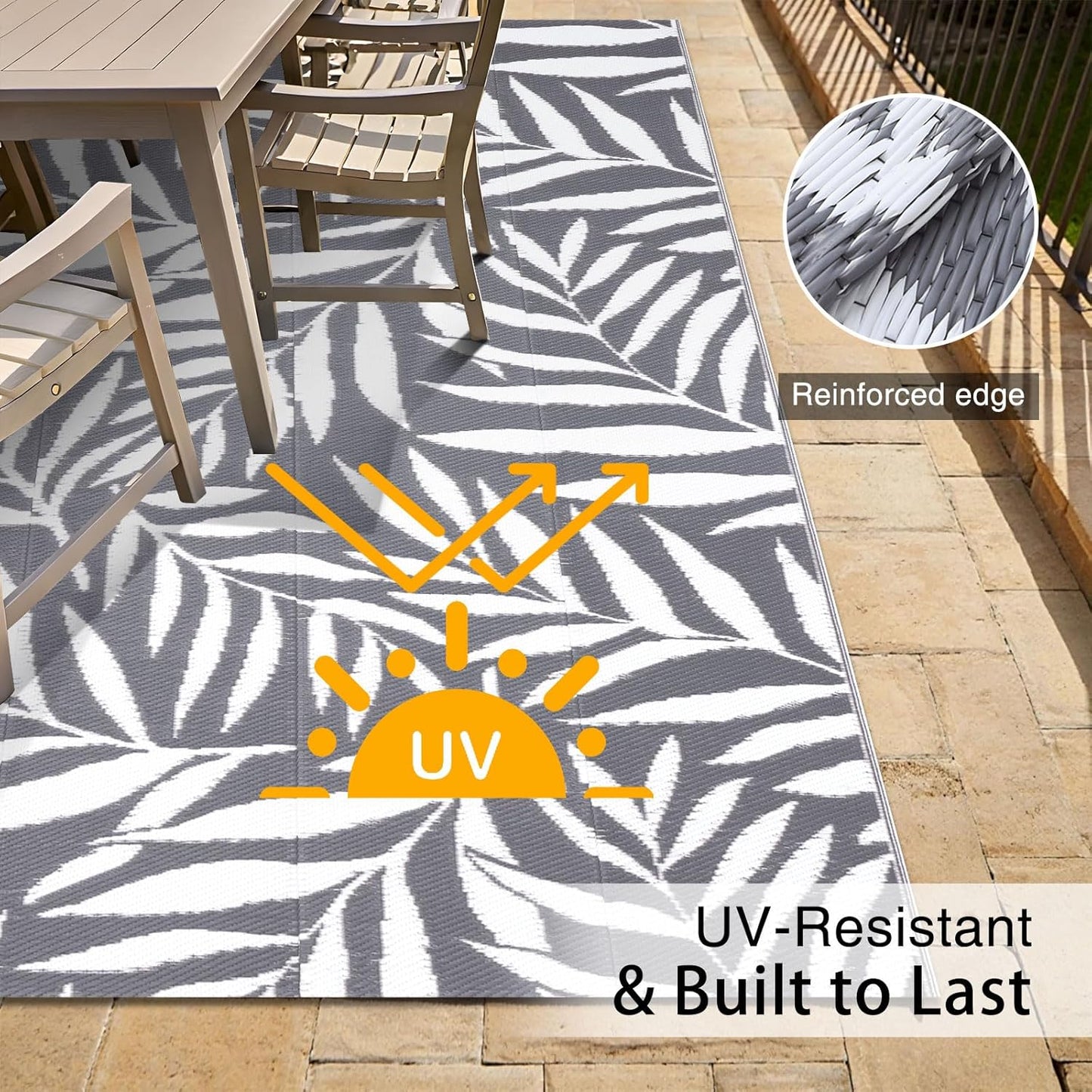 OLANLY Waterproof Outdoor Rug 5x8 ft, Reversible Outdoor Plastic Straw Rug with Leaf Pattern, RV