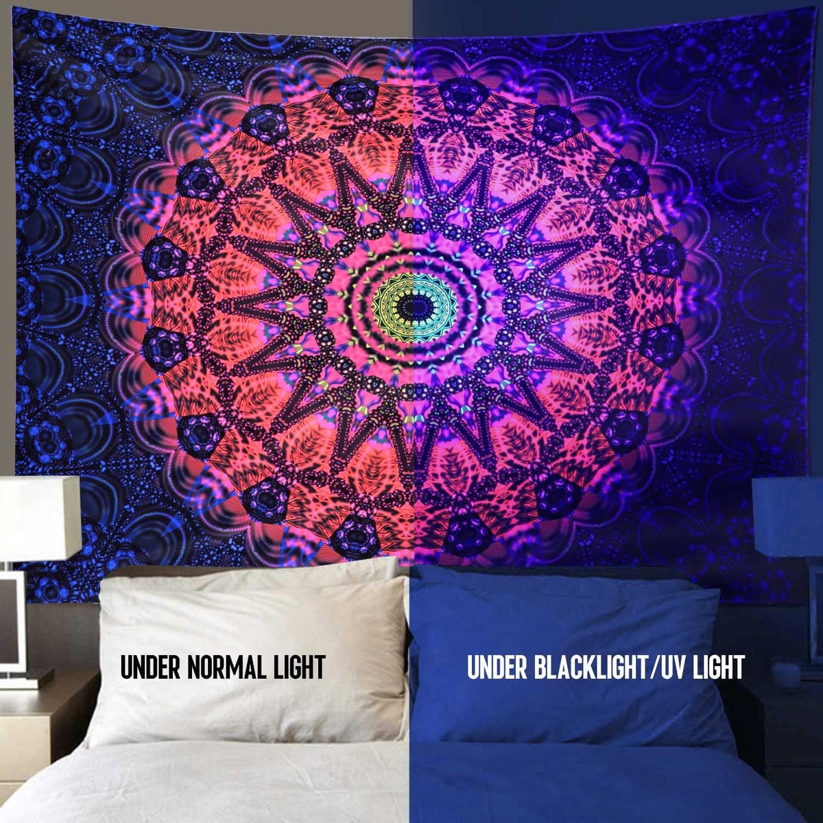 ADDWel Blacklight Mandala Boho Tapestry Glow In The Dark, Black Light Bohemian Hippie Poster Wall